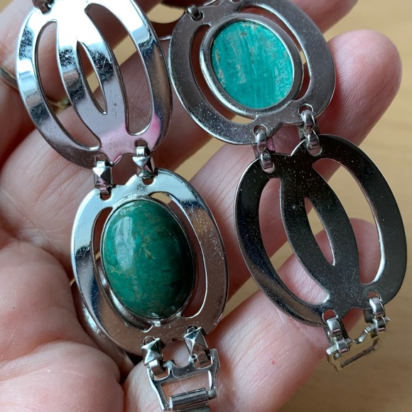 VINTAGE WILLIAM E.RICHARDS WRE AMAZONITE GREEN TURQUOISE BRACELET STERLING SILV
